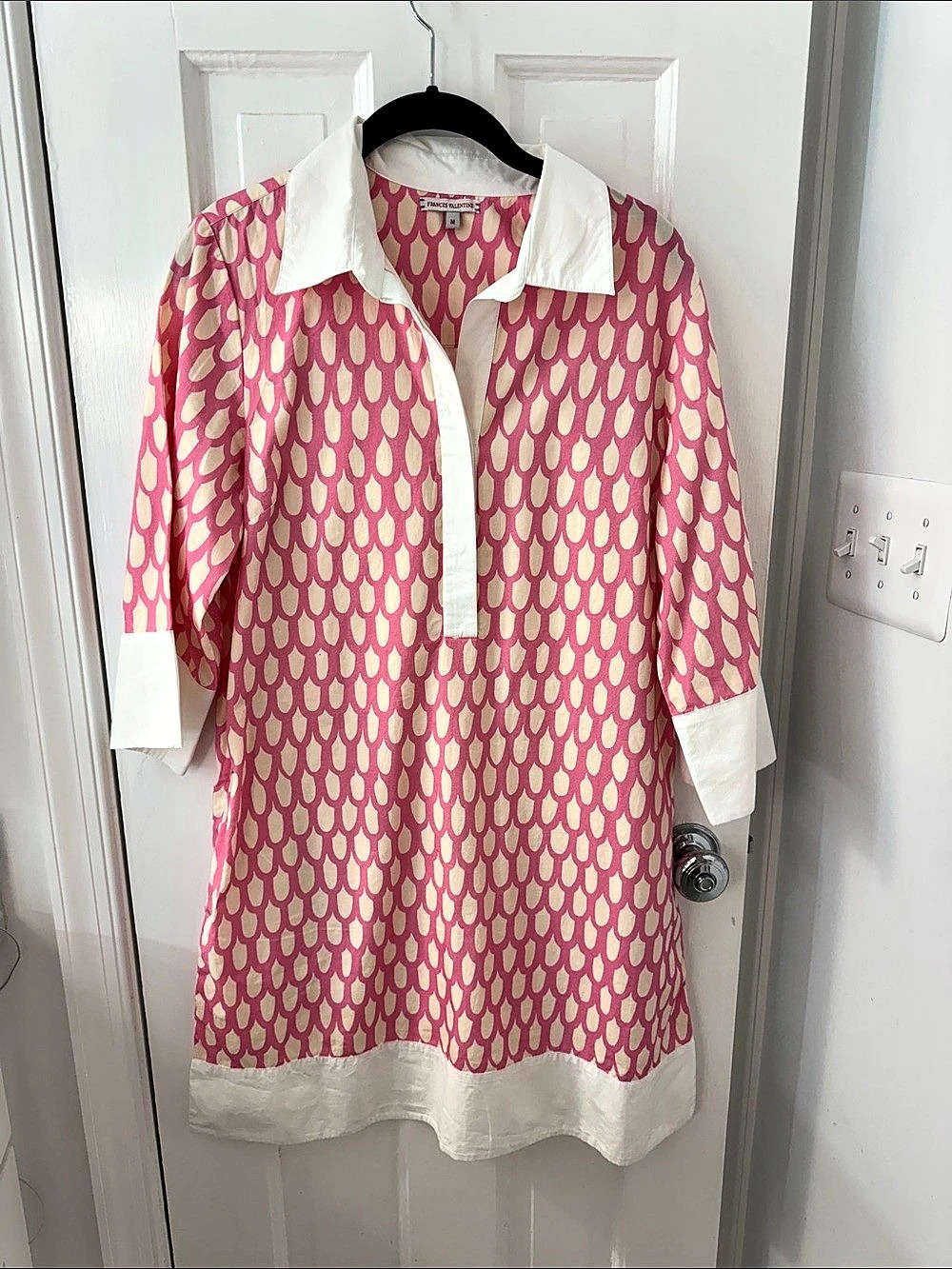 Frances Valentine Printed Dress Pink & White Size Medium Like New